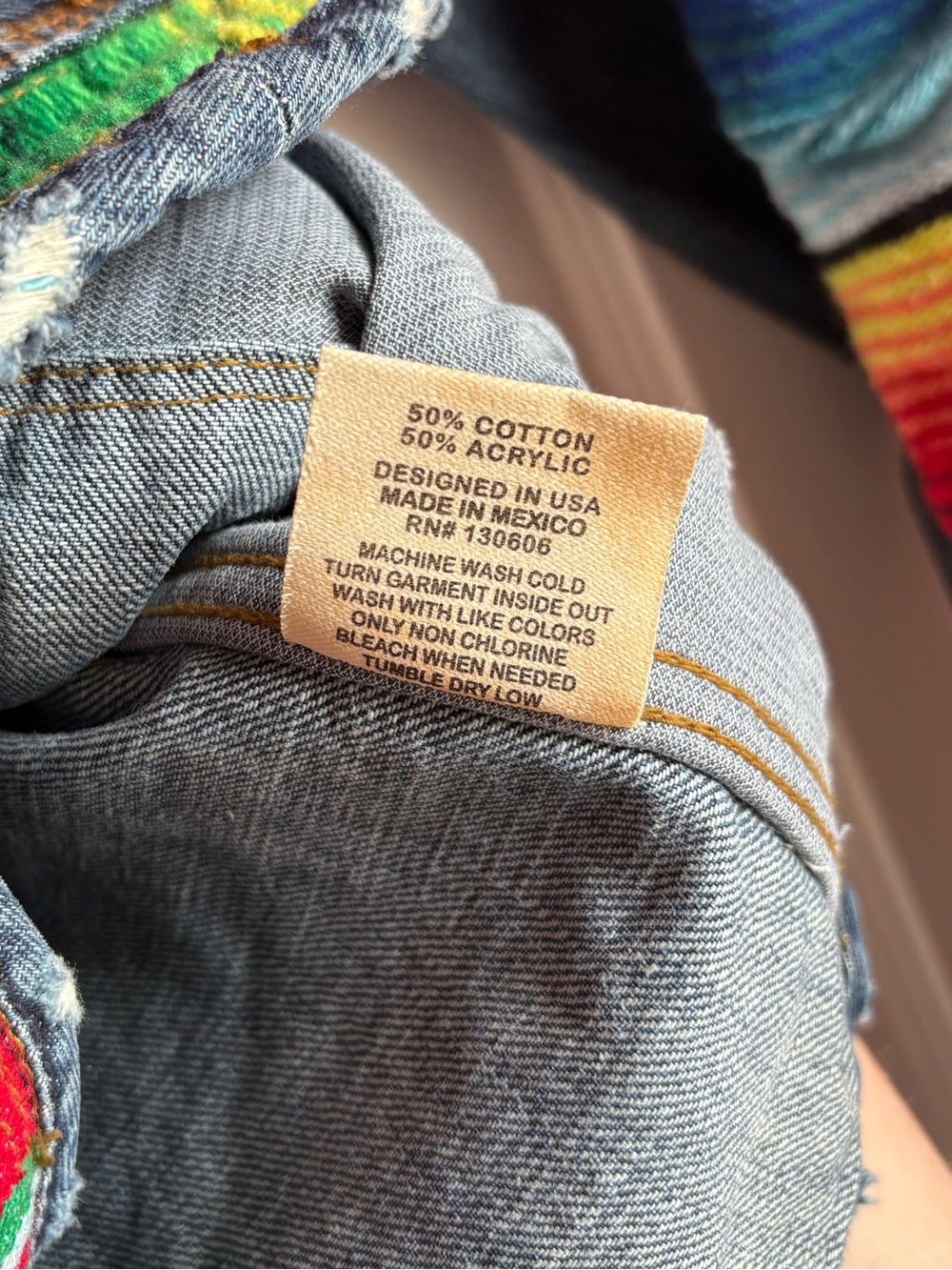 Free People ADL Serape Blanket Denim Mixed Media Patchwork Jacket Boho XS - Picture 6 of 8